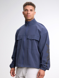 Men Letter Print Stand Collar Pocket Zip-Up Long Sleeve Jacket, Fall