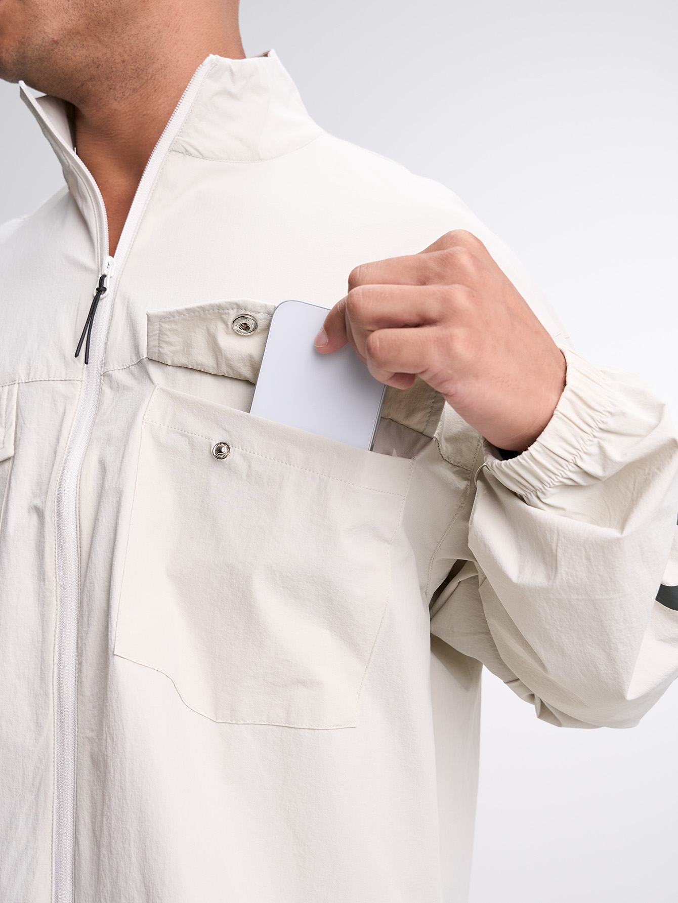 Men's Letter Print Pocket Design Zip Front Casual Jacket