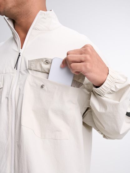 Men's Letter Print Pocket Design Zip Front Casual Jacket