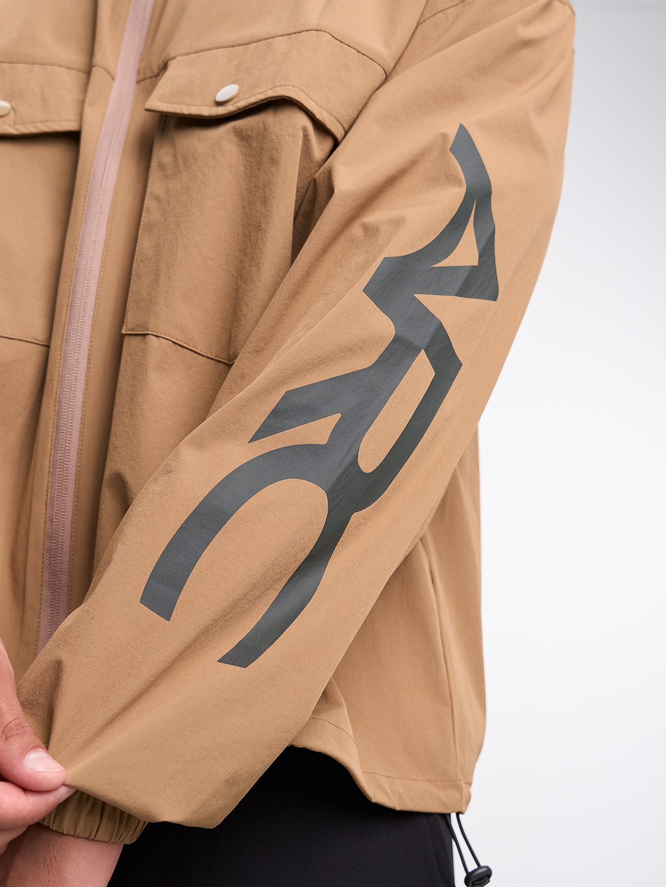 Letter Print Stand Collar Pocket Zip-Up Long Sleeve Jacket