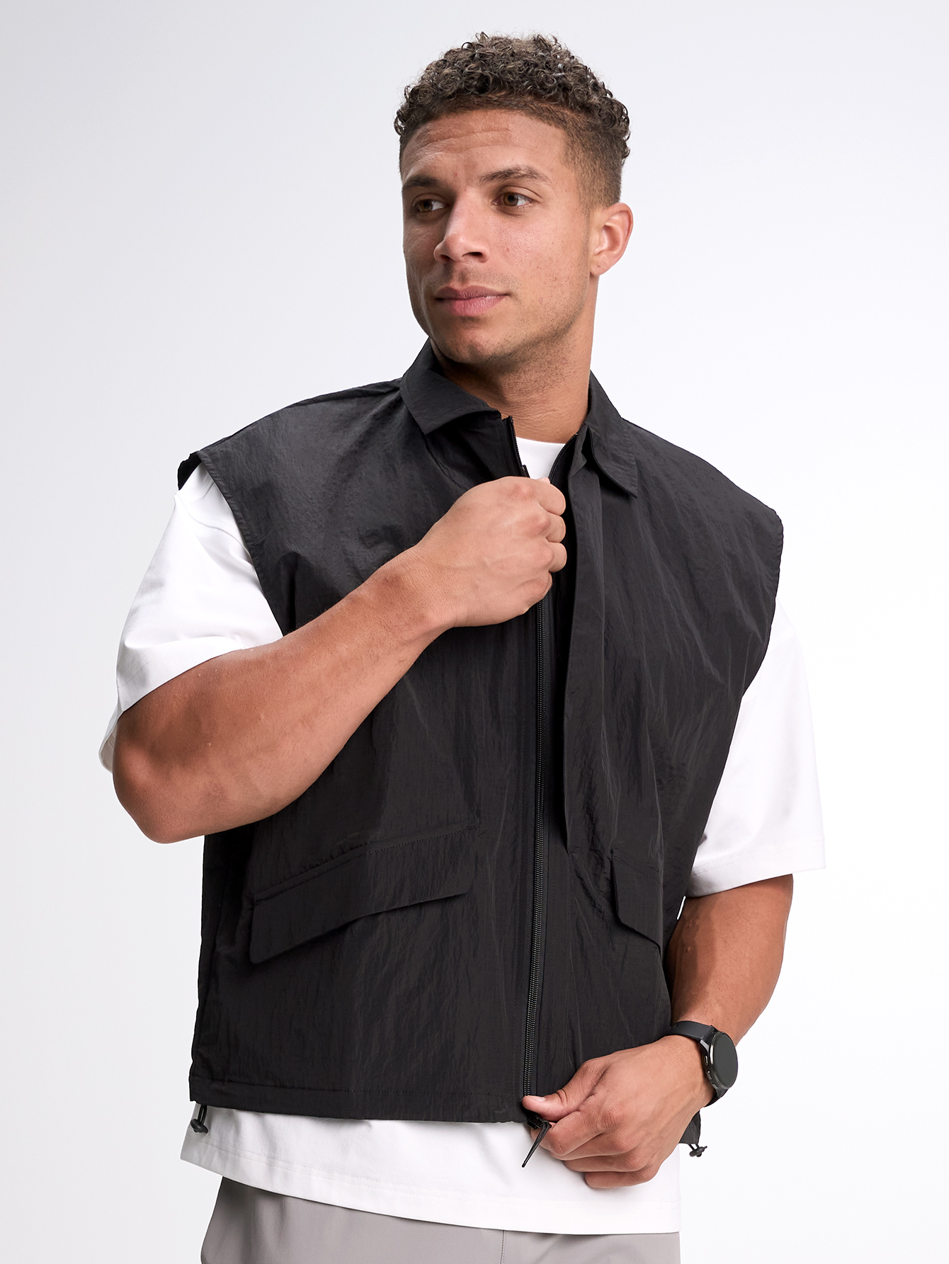 Men's Letter Print Zip Front Jacket Vest