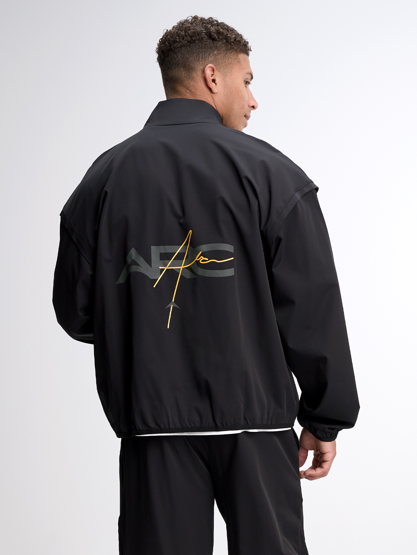 Men's Black Zip-Up Collar Sports Jacket