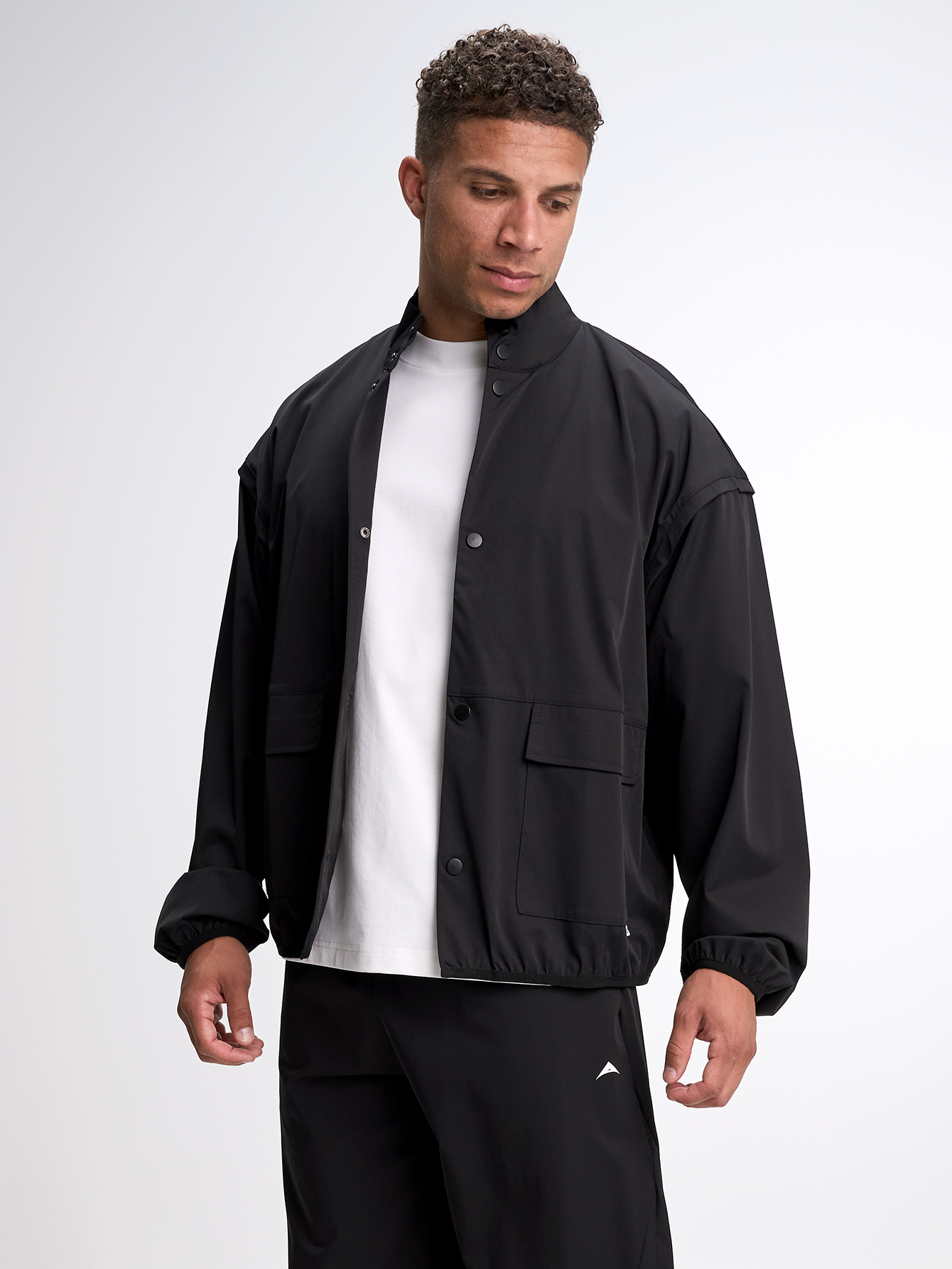 Men's Black Zip-Up Collar Sports Jacket