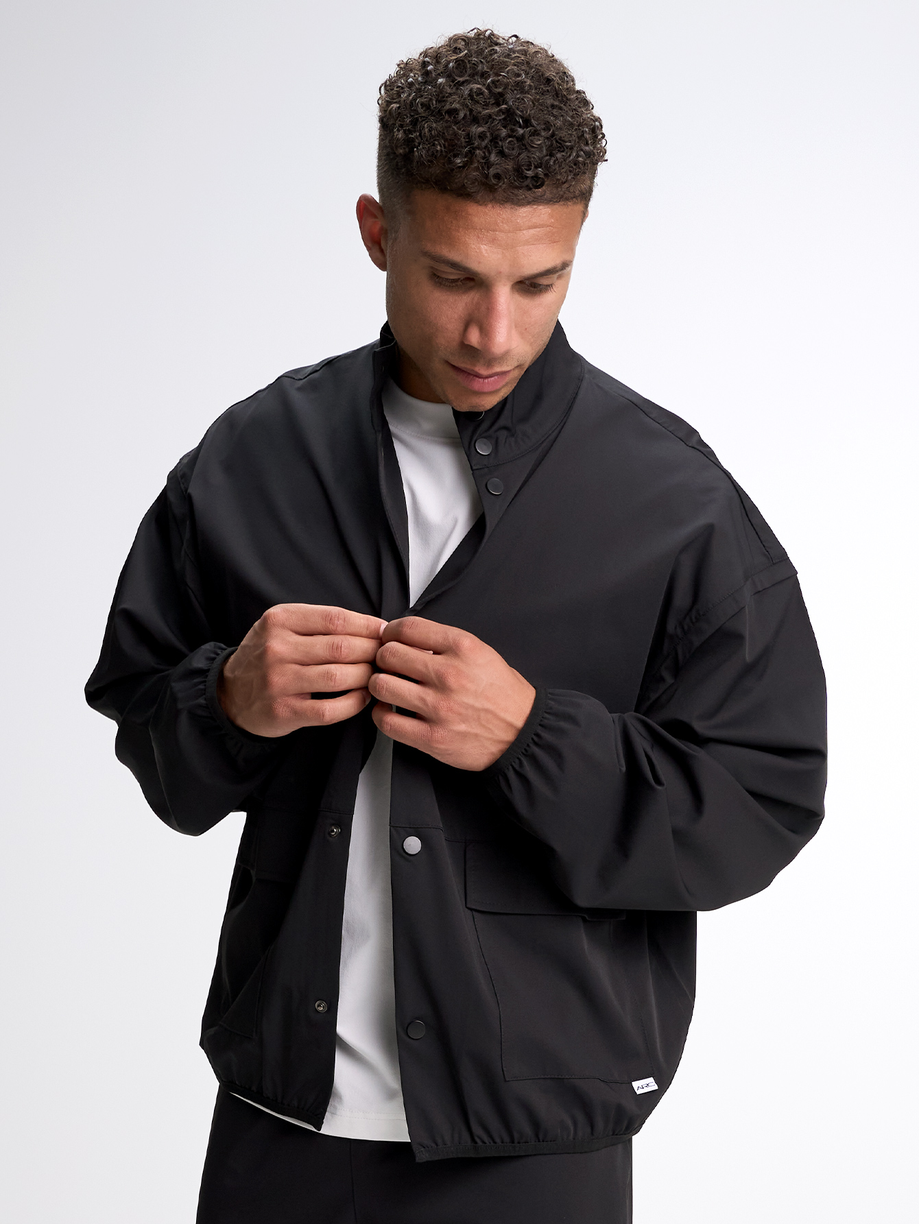Men's Black Zip-Up Collar Sports Jacket