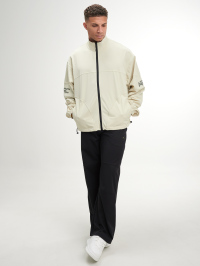 Men's Letter Print Long Sleeve Zip Front Jacket, Beige