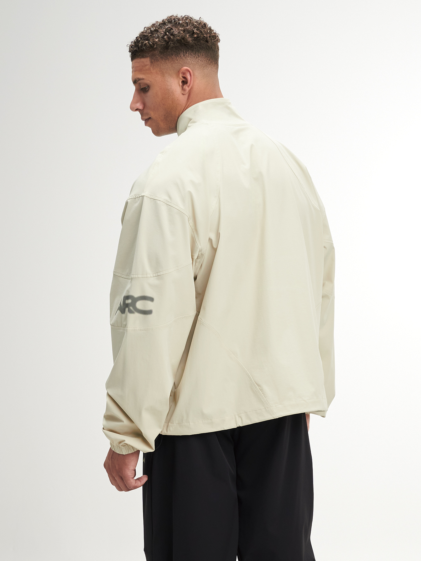 Men's Letter Print Long Sleeve Zip Front Jacket, Beige