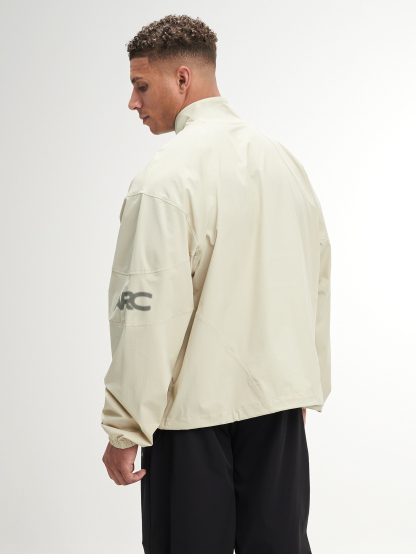 Men's Letter Print Long Sleeve Zip Front Jacket, Beige