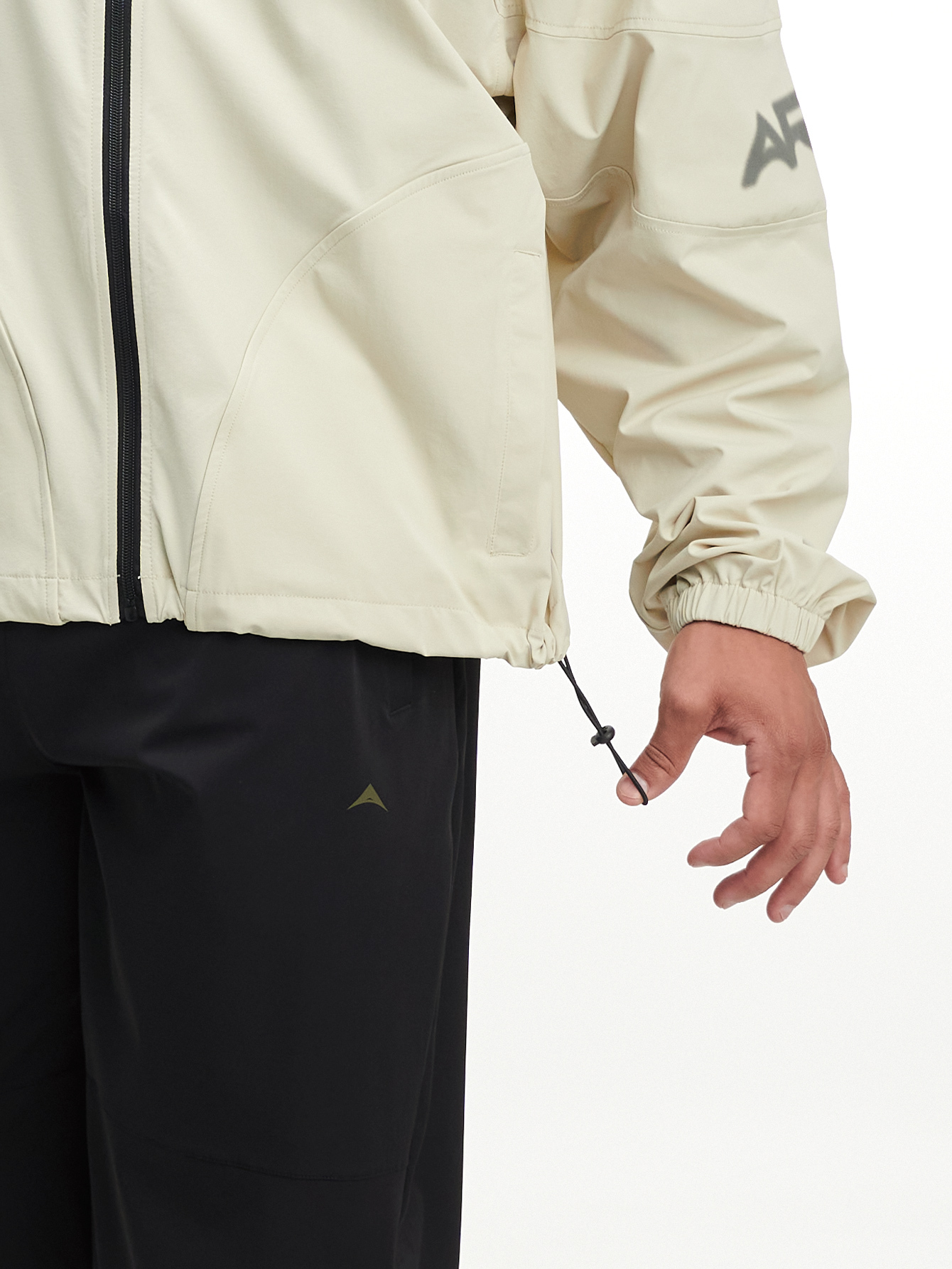 Men's Letter Print Long Sleeve Zip Front Jacket, Beige