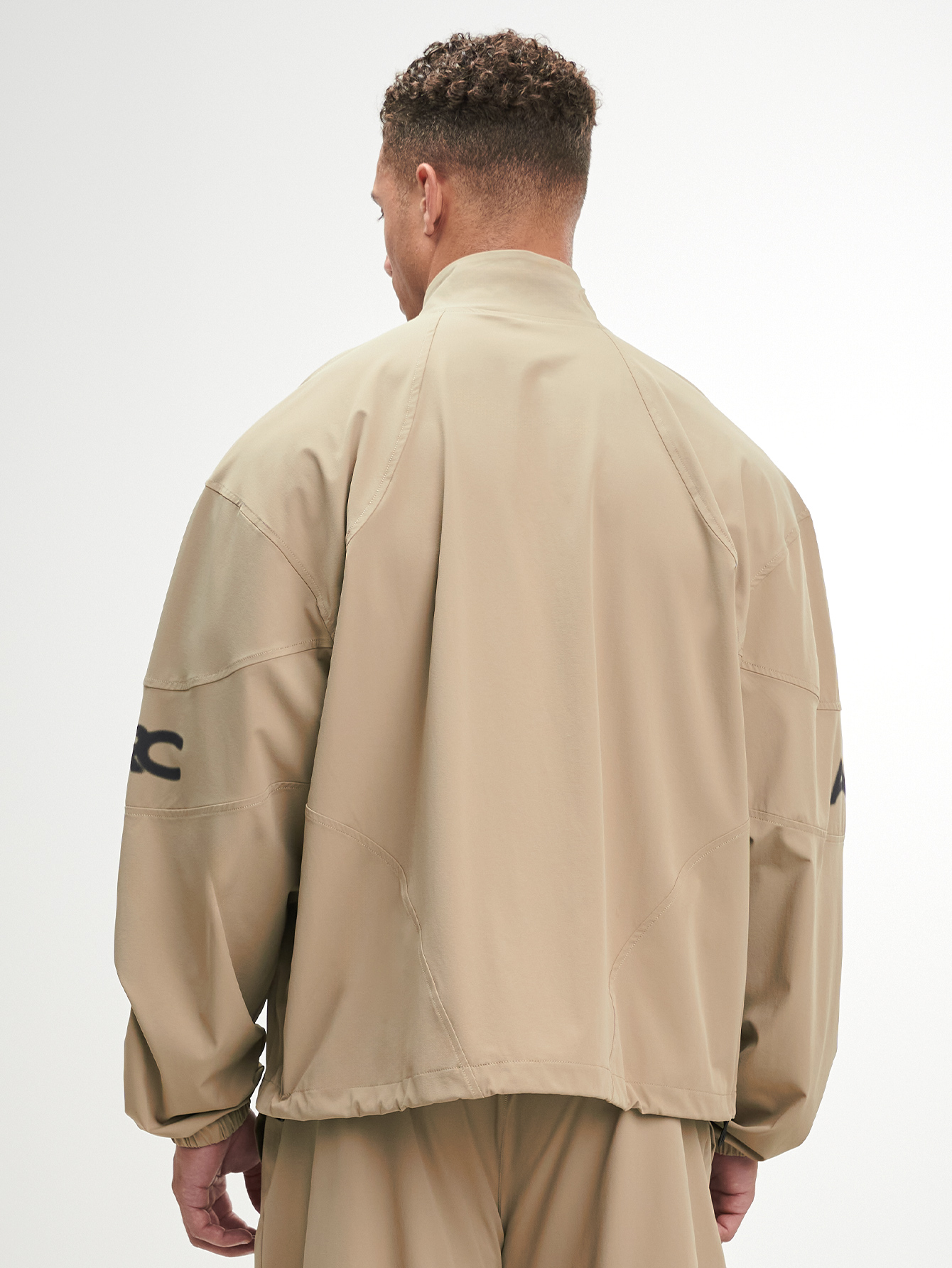 Men's Letter Print Long Sleeve Zip Front Jacket, Brown