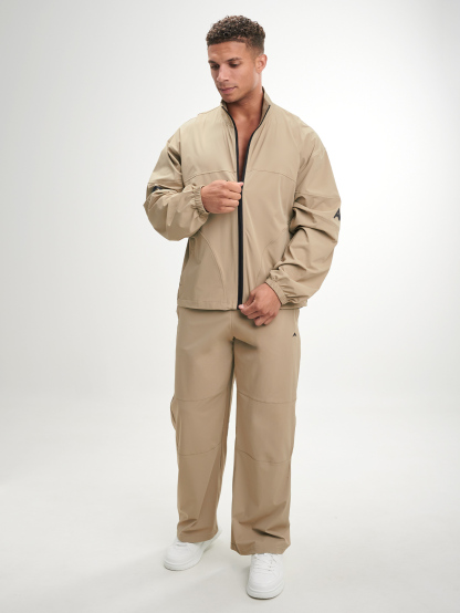 Men's Letter Print Long Sleeve Zip Front Jacket, Brown