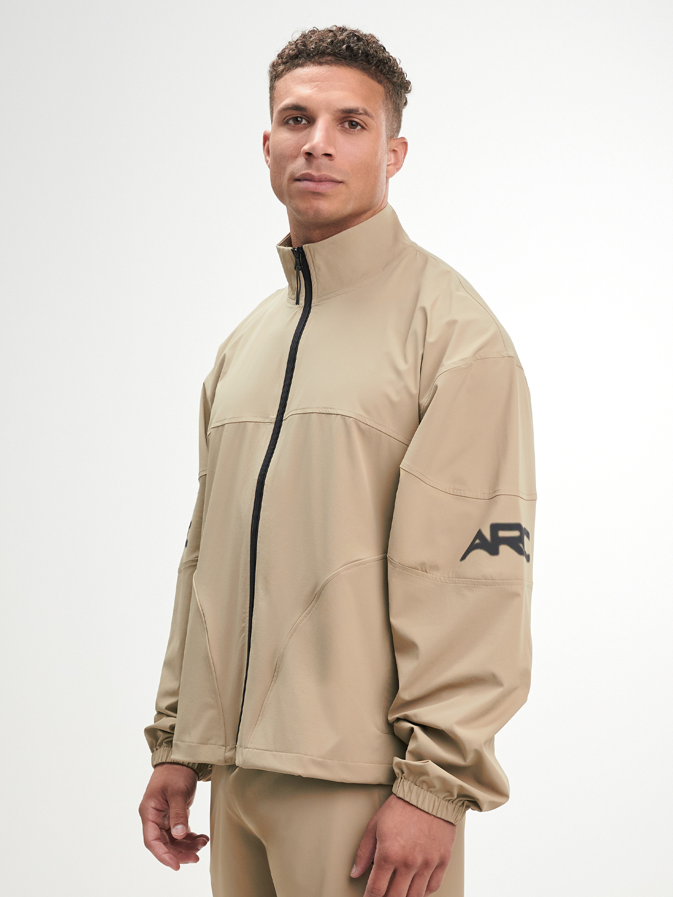 Men's Letter Print Long Sleeve Zip Front Jacket, Brown