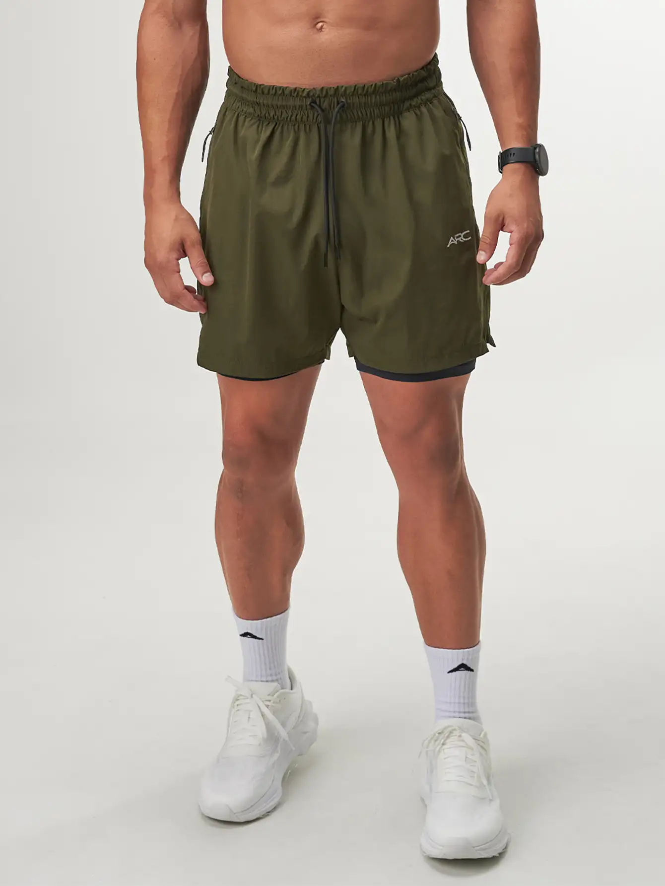 Flow Form 5" 2-in-1 Shorts in Dark Olive for running, fitness, and gym workouts, featuring quick-dry fabric and comfortabl...
