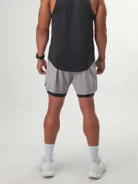 Grey 5" 2-in-1 shorts for men, featuring breathable fabric and a comfortable fit for active lifestyles.