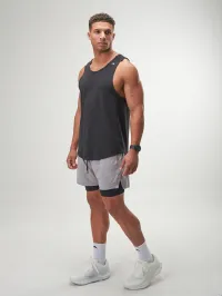 Grey Flow Form 5" 2-in-1 shorts for men, featuring moisture-wicking fabric and comfortable fit for active wear.