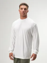 Progression Oversized White Long Sleeve Performance T-Shirt for Gym Workouts and Active Lifestyle.
