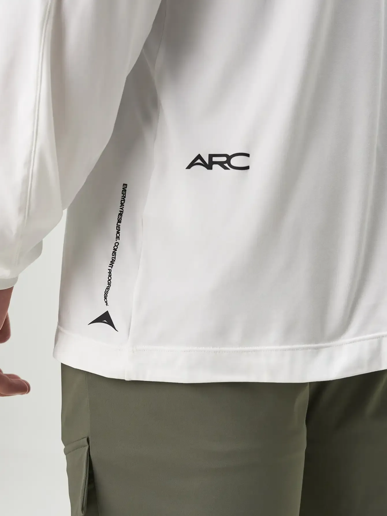 Progression Long Sleeve White Performance T-Shirt for Gym Workouts, Oversized Fit, Breathable Fabric, ARC Activewear