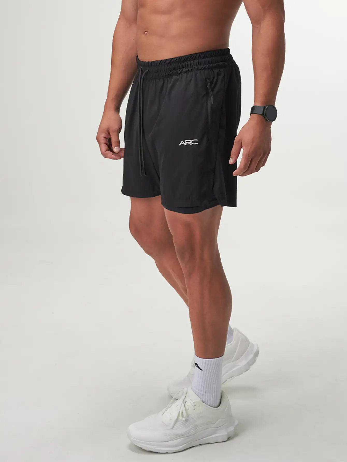 Flow Form 5" 2-in-1 Black Shorts for running, basketball, and gym workouts; quick-dry, athletic fit for optimal performance.