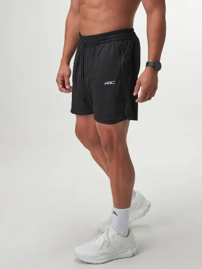 Flow Form 5" 2-in-1 Black Shorts for running, basketball, and gym workouts; quick-dry, athletic fit for optimal performance.