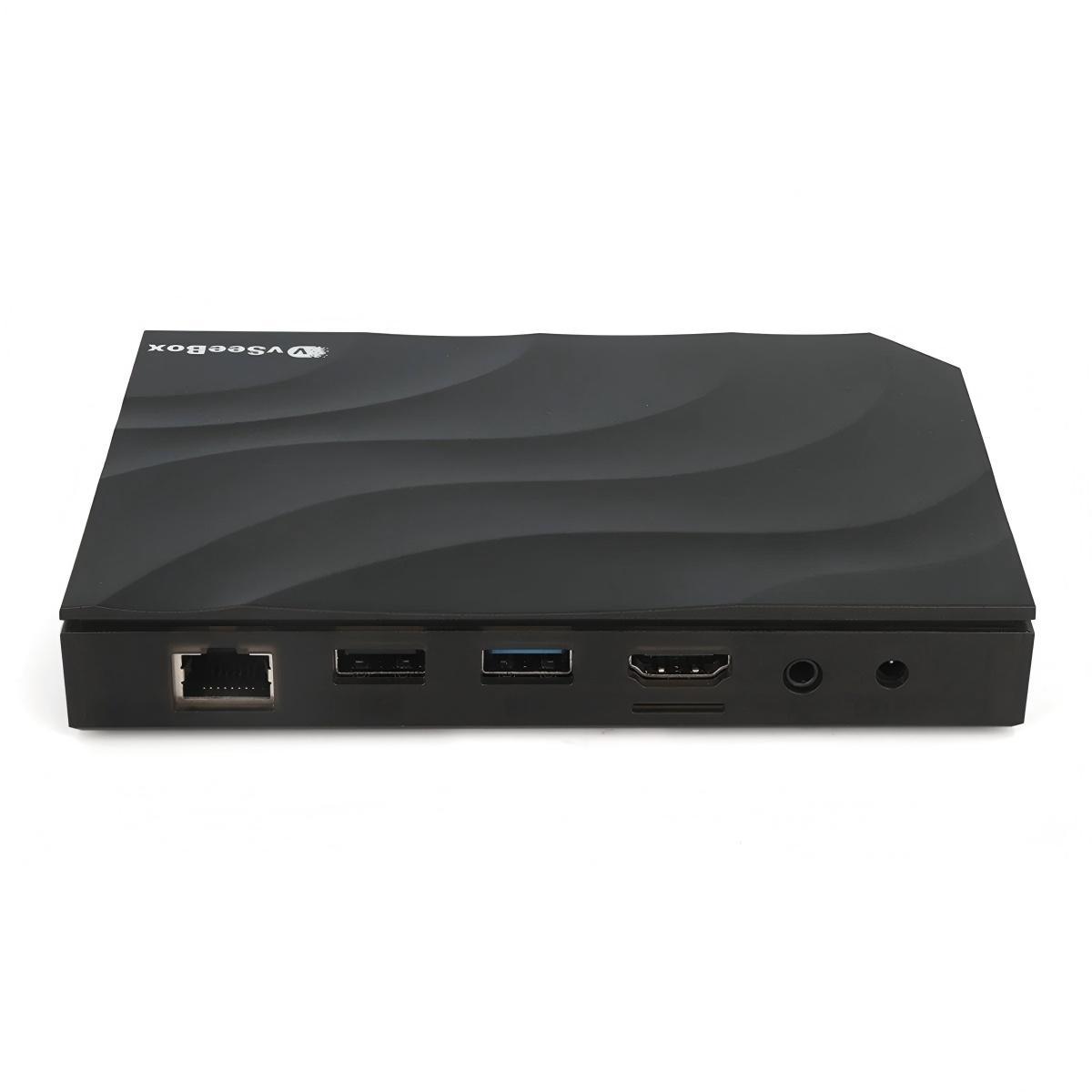 vSeeBox V3 Plus Android TV box back view and related interfaces