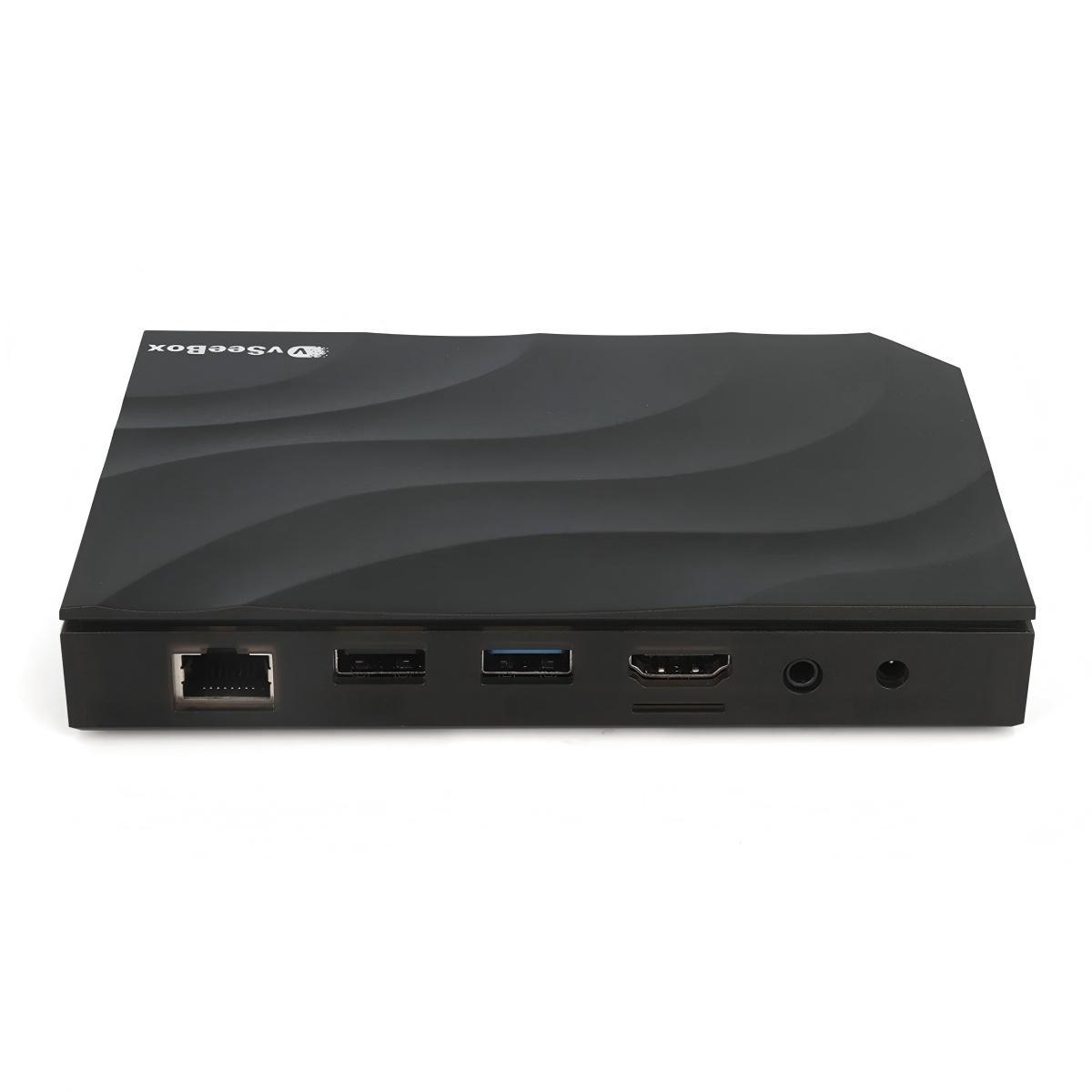 vSeeBox V3 Pro Android TV box back view and related interfaces