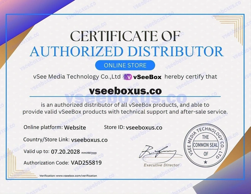 Official vSeeBox Authorized Dealer Certificate