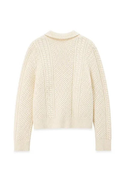 Cropped Collar Knit Sweater with Drawstring Detail