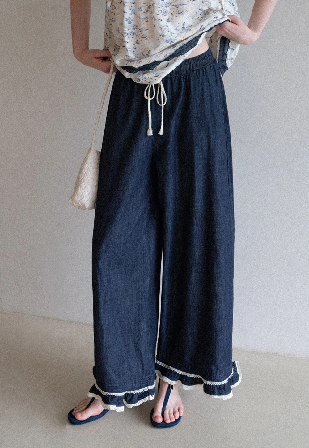 Lace Hem Wide Leg Jeans