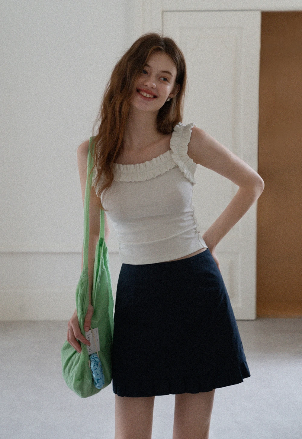 Ruffle Strap Fitted Tank Top