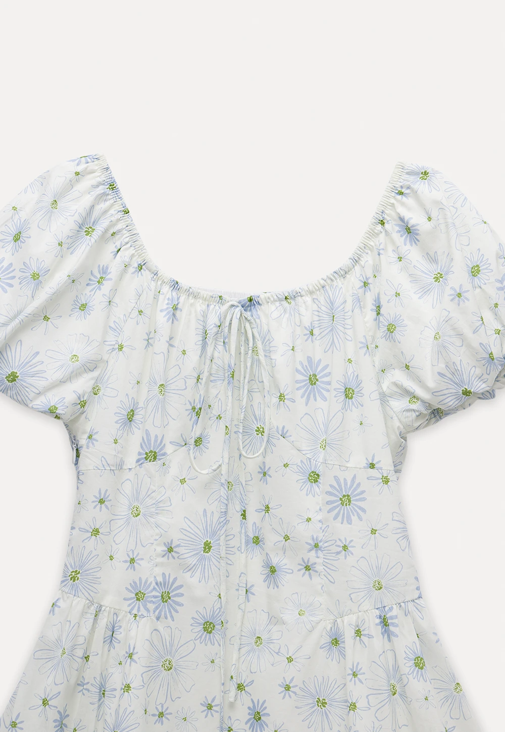 Square Neck Puff Sleeve Daisy Print Dress