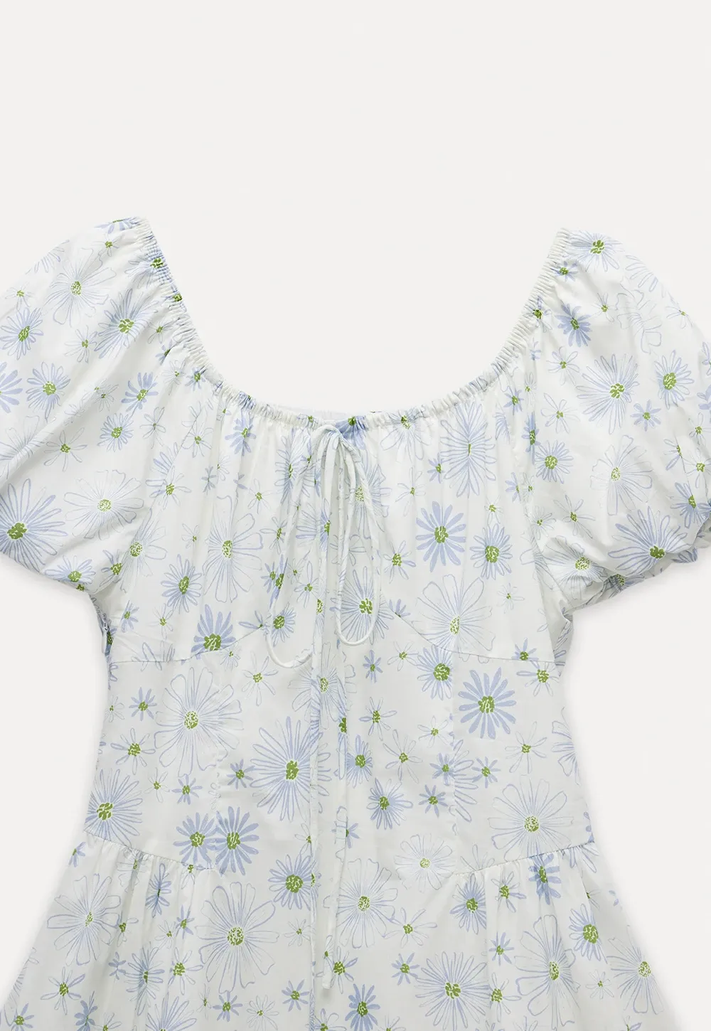 Square Neck Puff Sleeve Daisy Print Dress