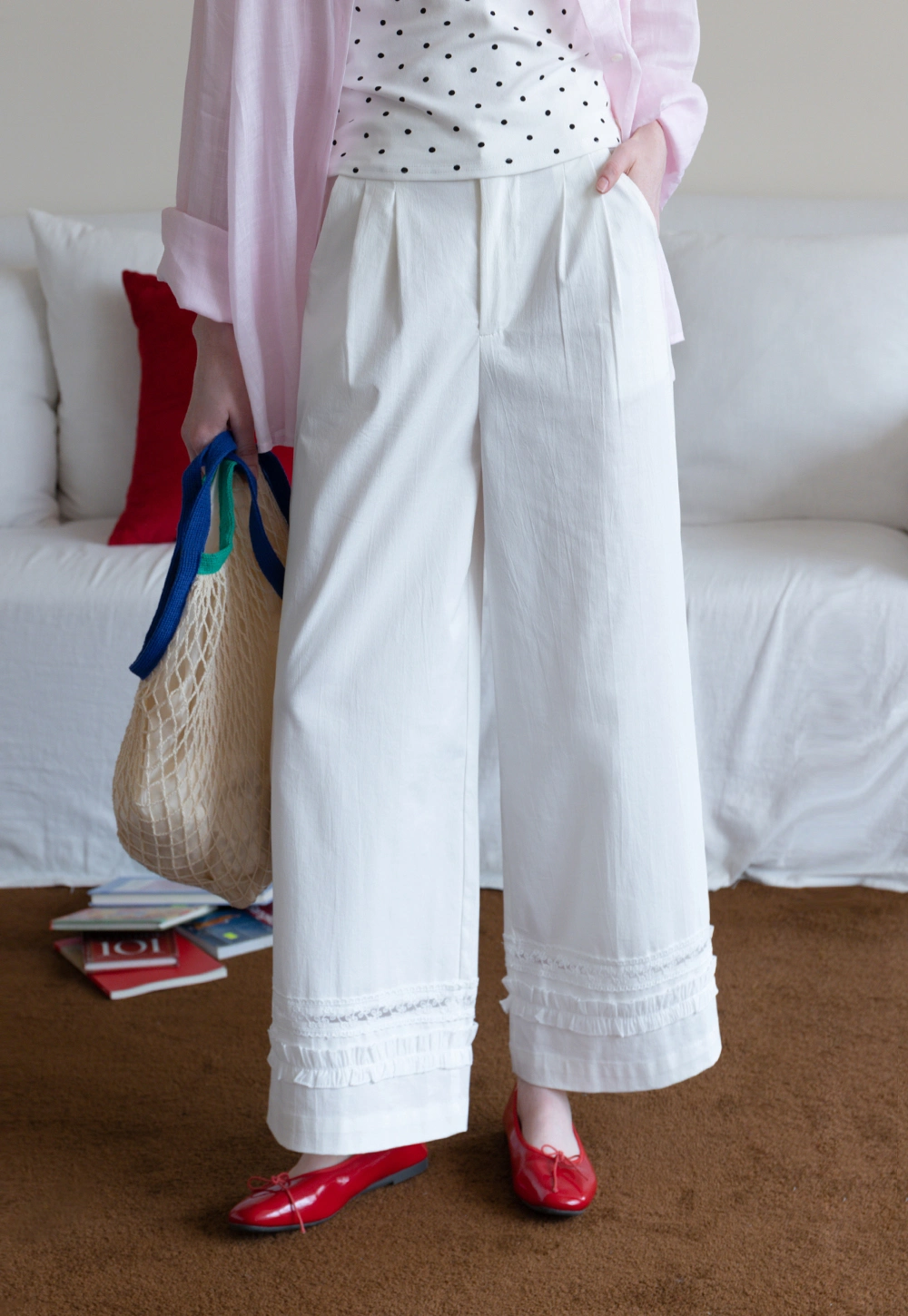 Wide Leg Lace Trim Pants