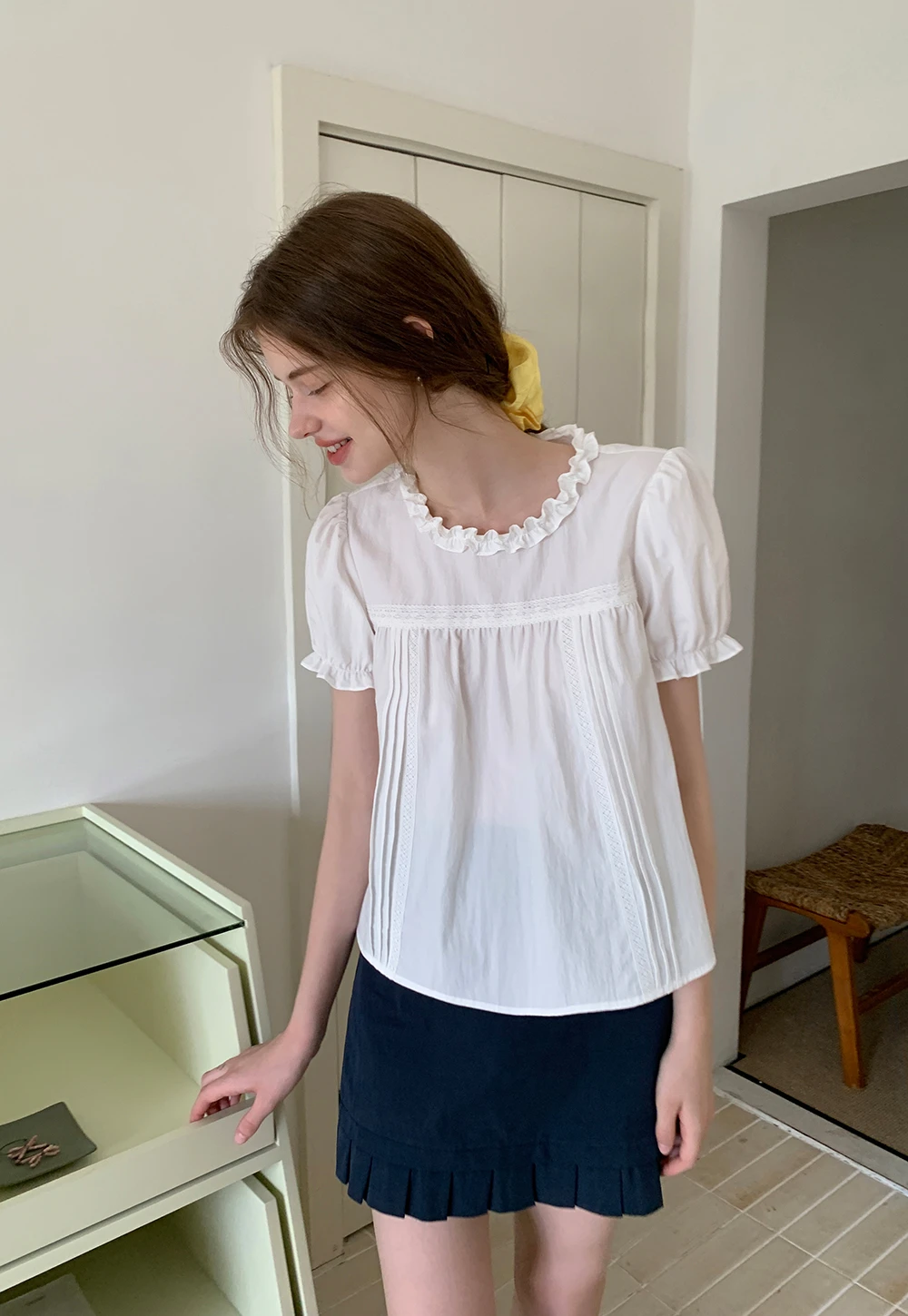 Puff Sleeve Lace Ruffle Blouse