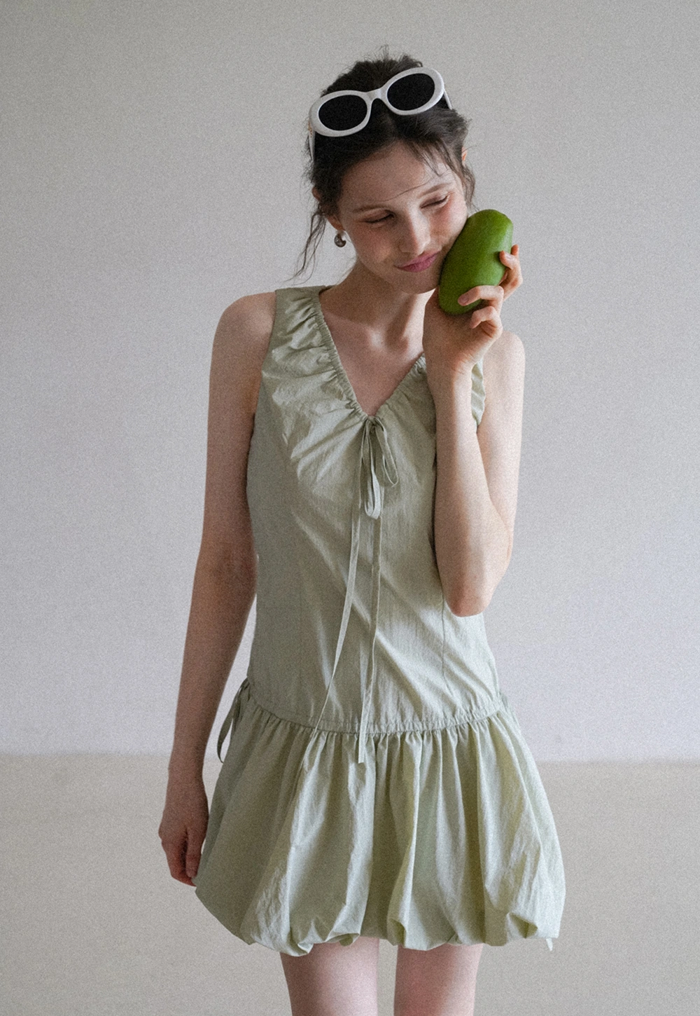 Women's Ruffle V-Neck Bubble Hem Mini Dress