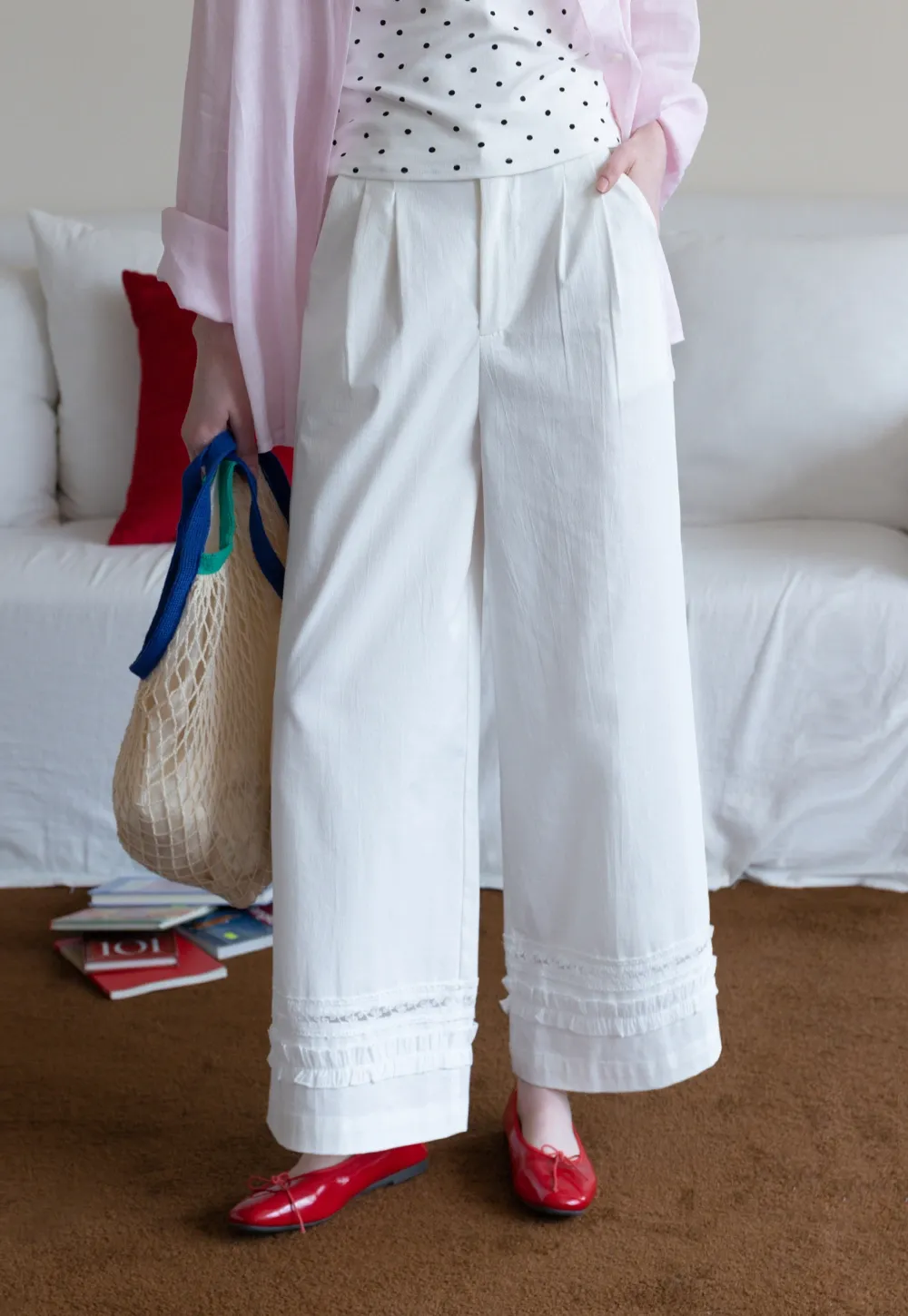 Wide Leg Lace Trim Pants