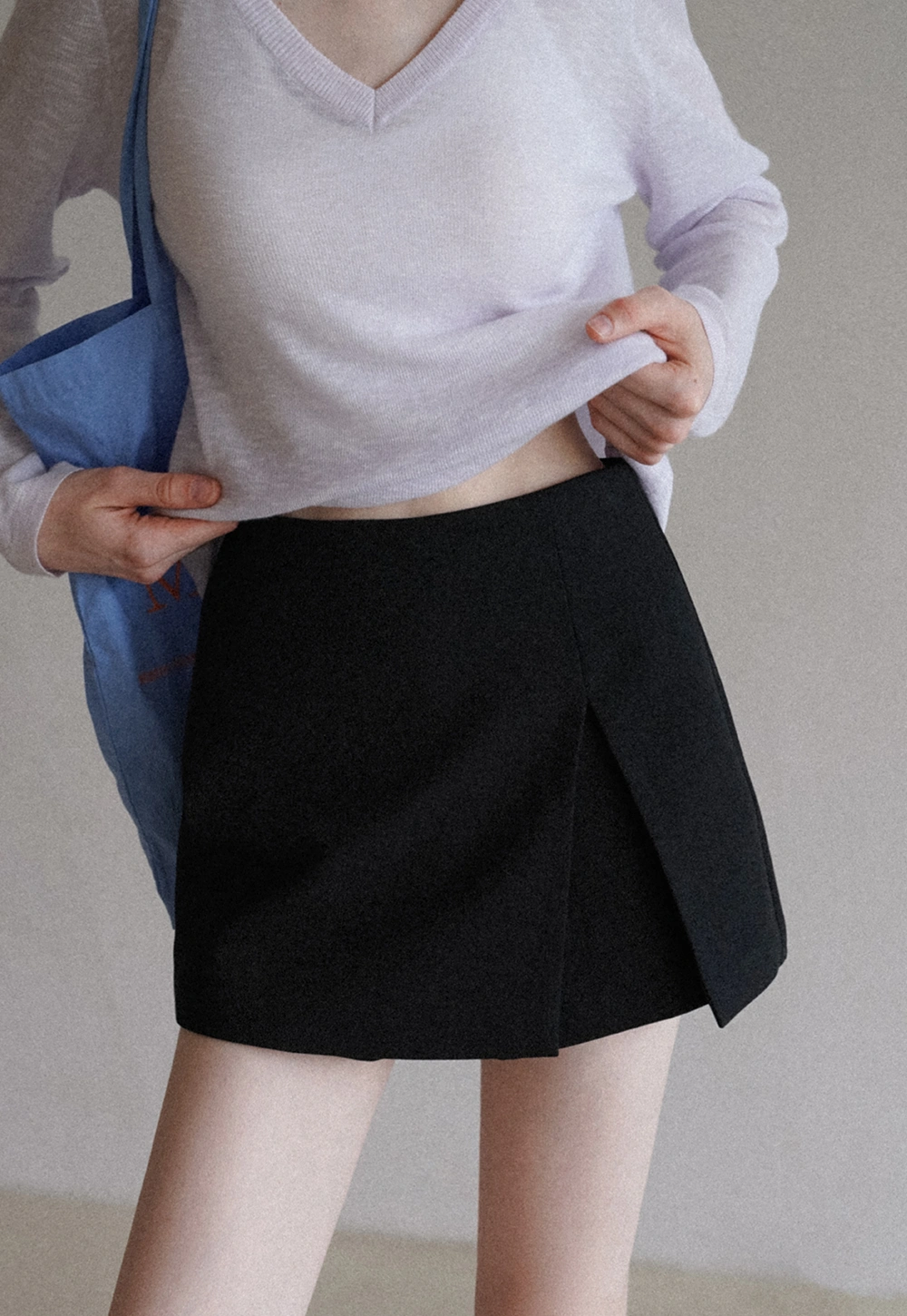 High Waist Asymmetrical Slit Mini Skirt