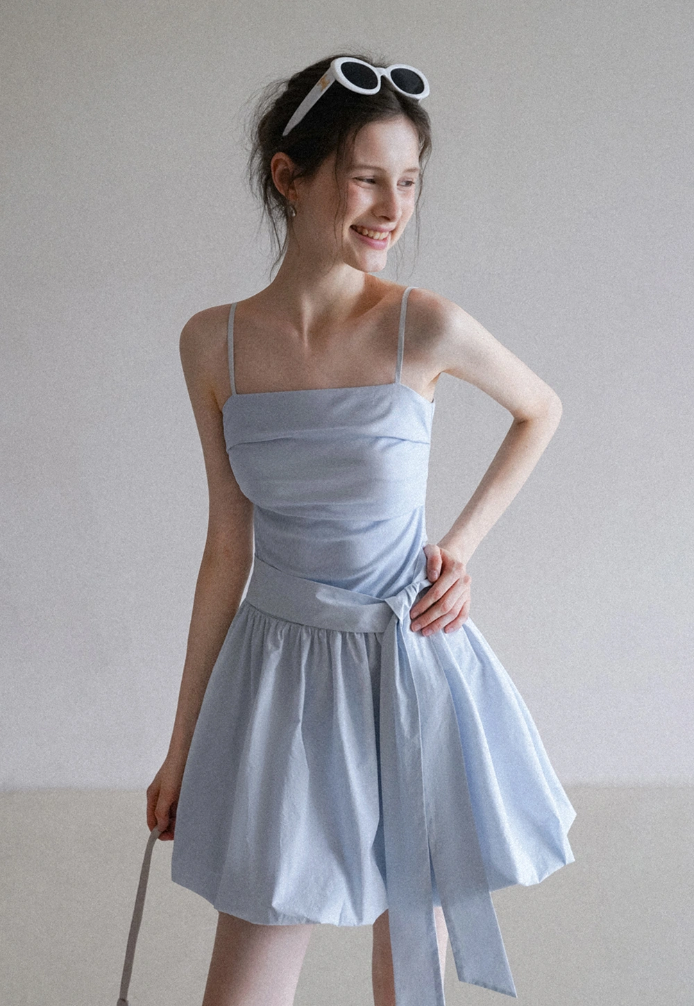 Blue Tie Waist Cami Mini Dress