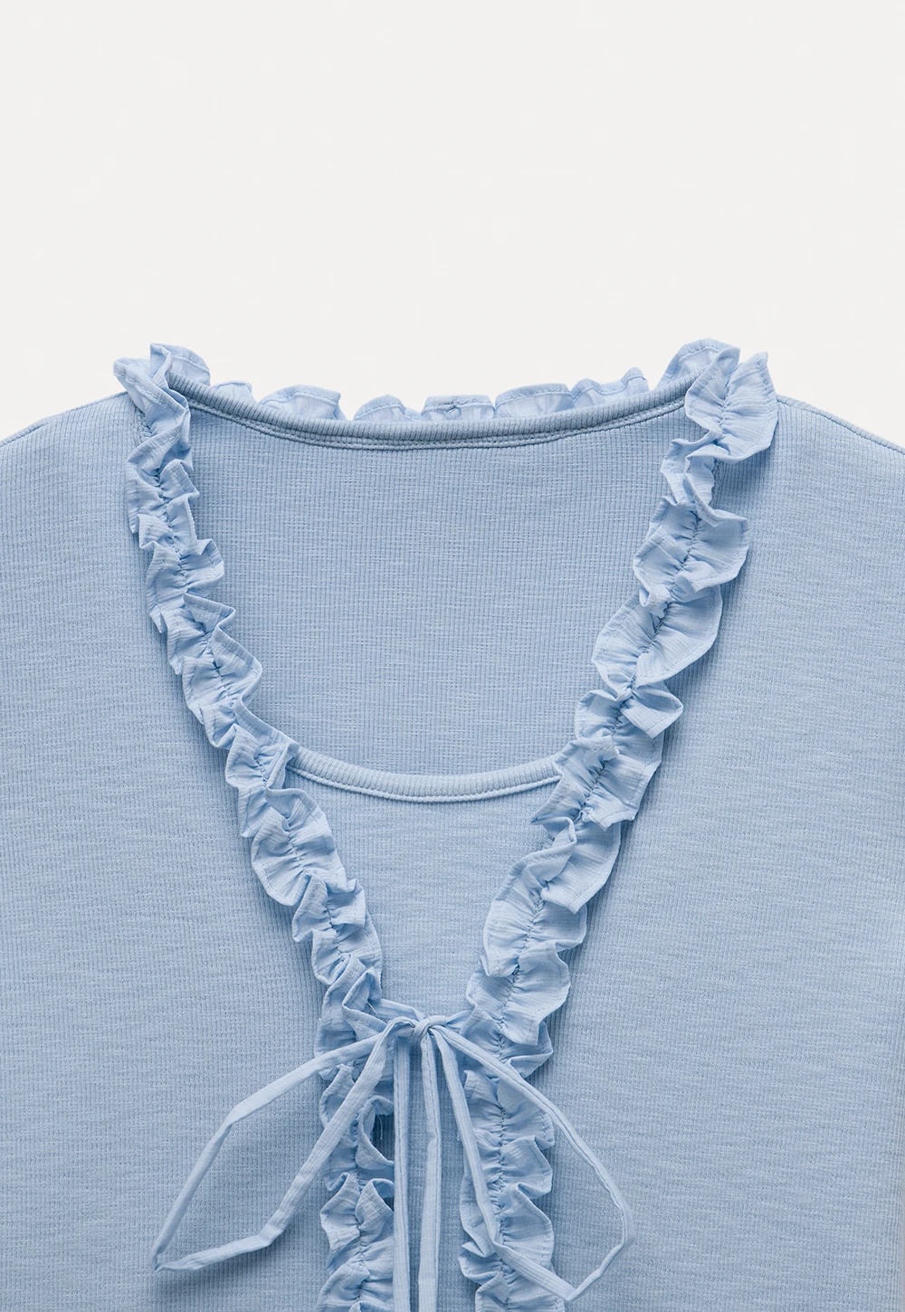 Short Sleeve Ruffle Crop Top with Bow Detail