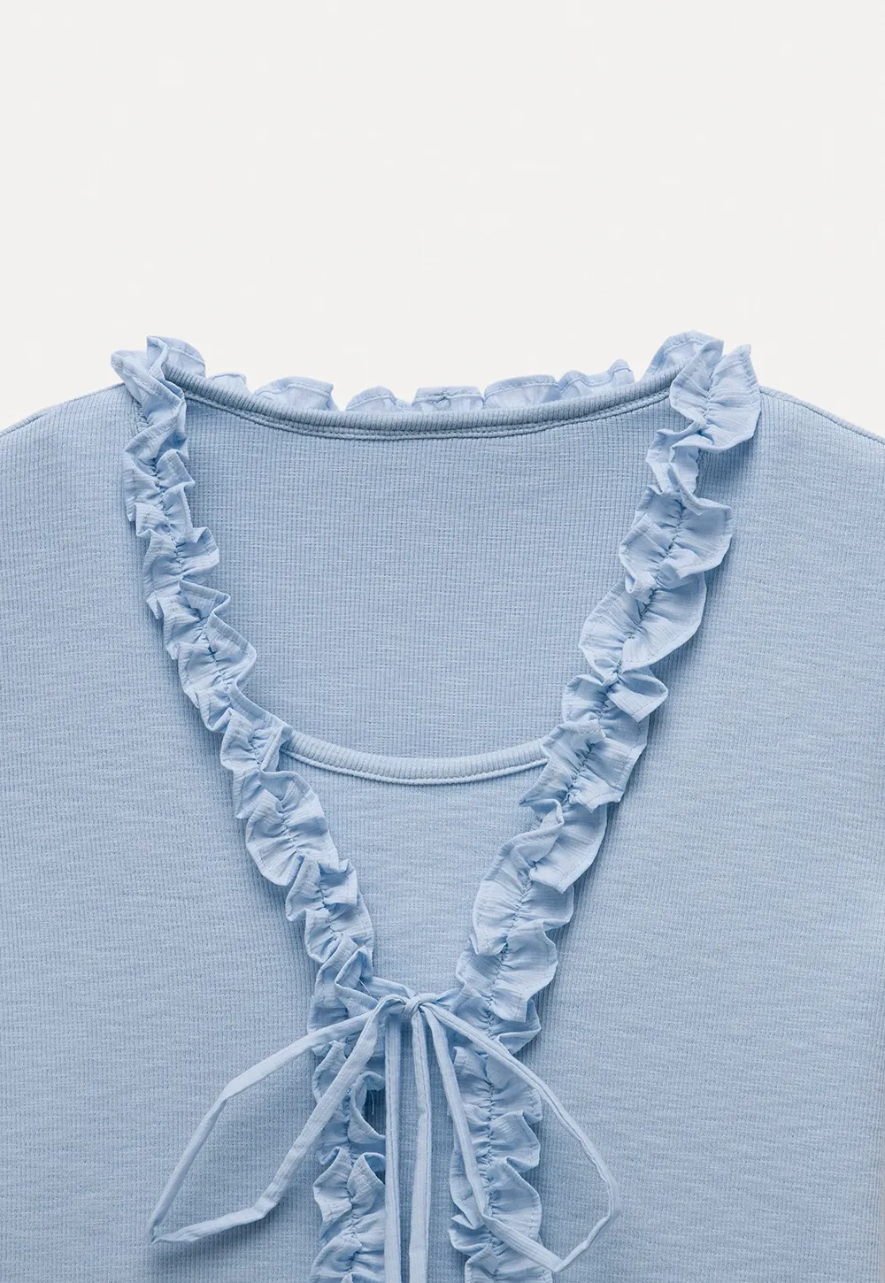 Short Sleeve Ruffle Crop Top with Bow Detail