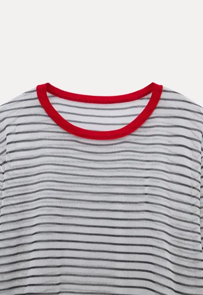 Women’s Striped Sheer Long Sleeve Knit Top
