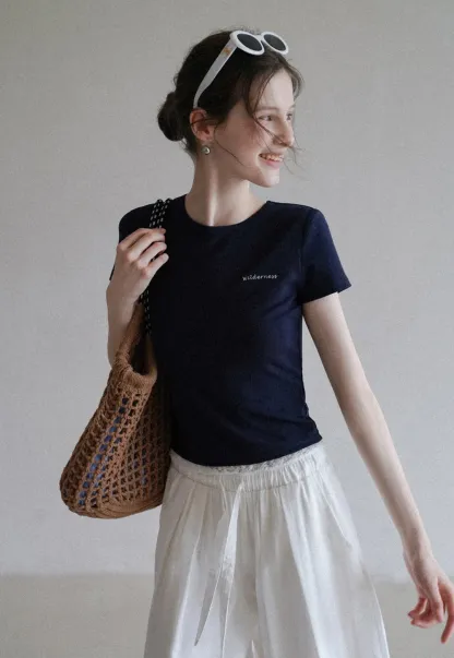Lace Trim Embroidered T-Shirt