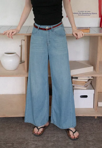 omen’s High Waist Wide Leg Jeans with Bow