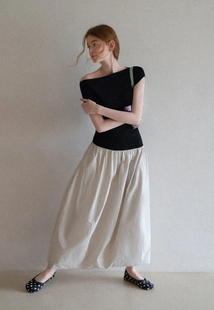 Women’s Colorblock Boat Neck A-Line Midi Dress
