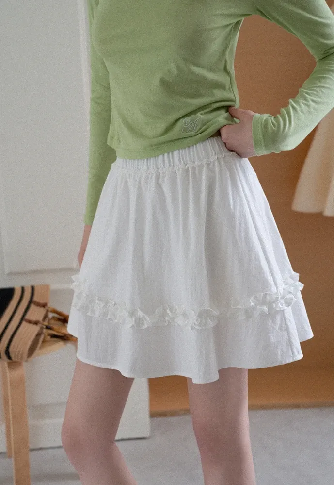 Women’s Ruffle Trim Elastic-Waist Mini Skirt