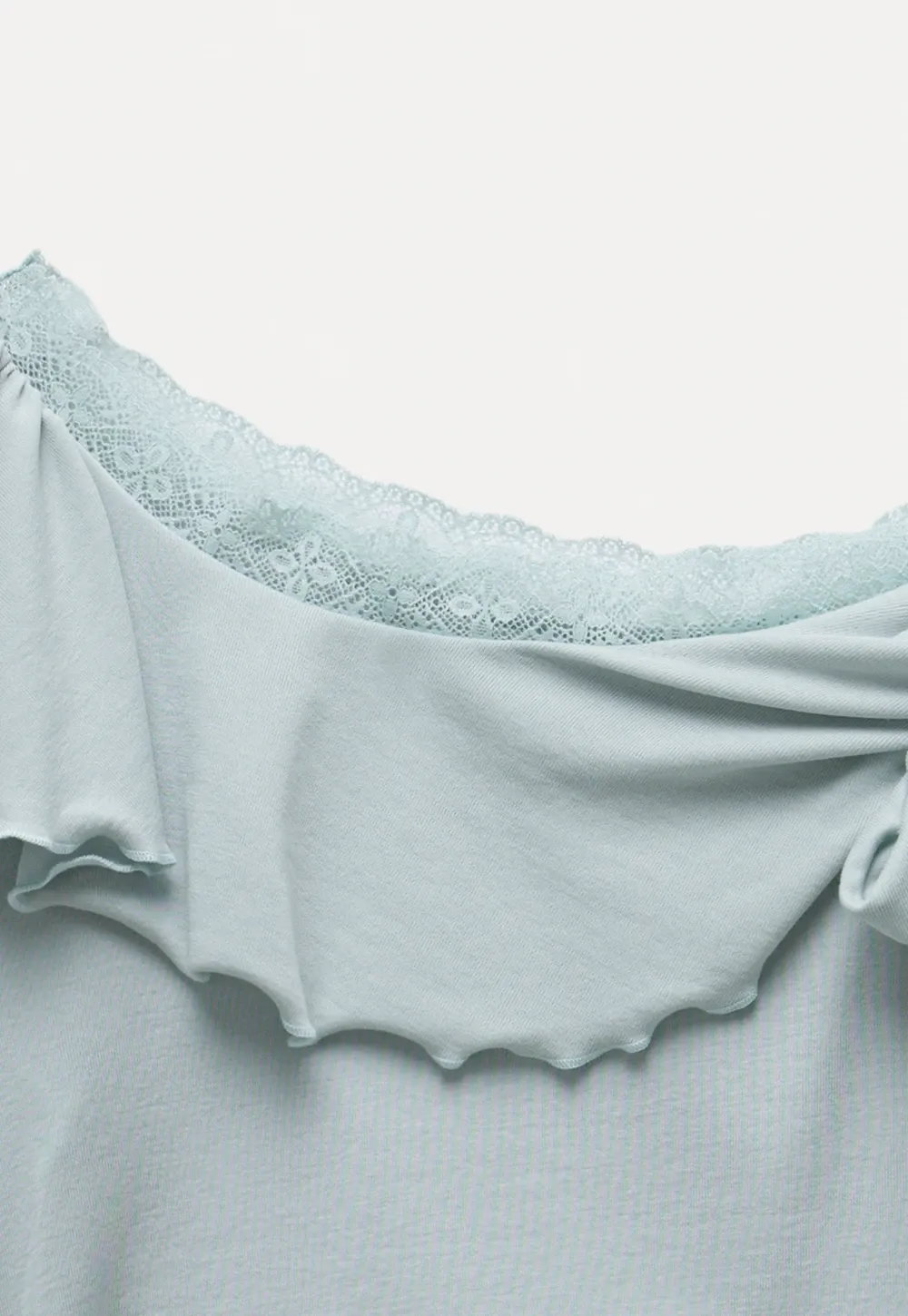 Chic Off Shoulder Ruffle Blouse with Lace Lining