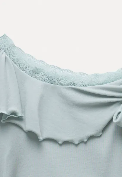 Chic Off Shoulder Ruffle Blouse with Lace Lining