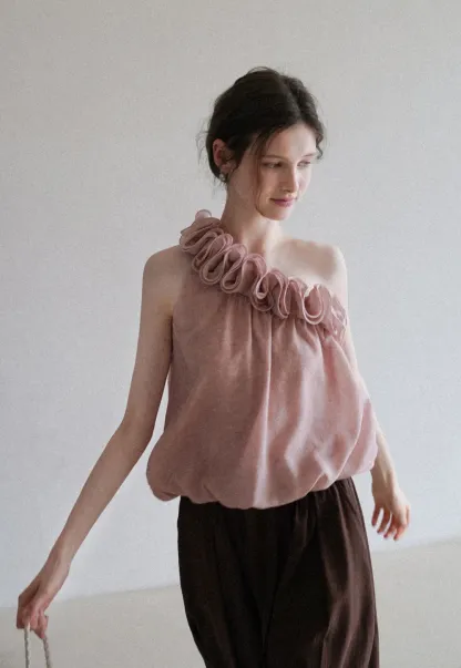 Women’s One Shoulder Ruffle Sleeveless Top