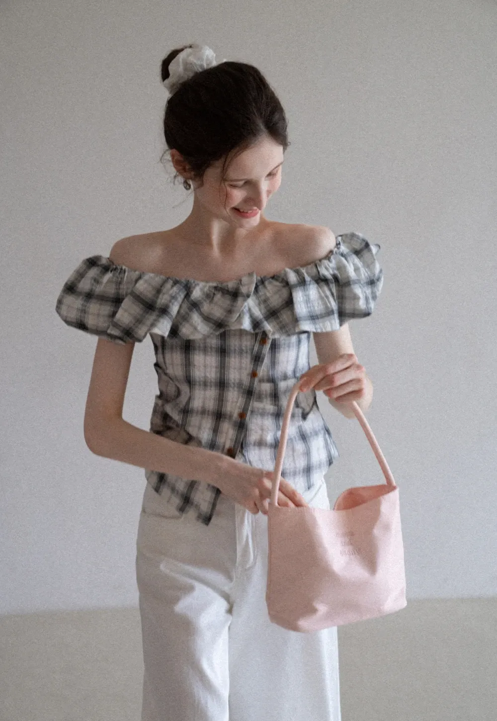 Off-Shoulder Plaid Ruffle Top
