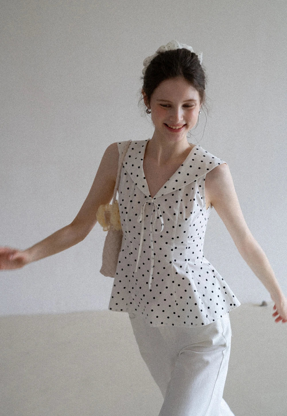 Polka Dot Sailor Collar Blouse