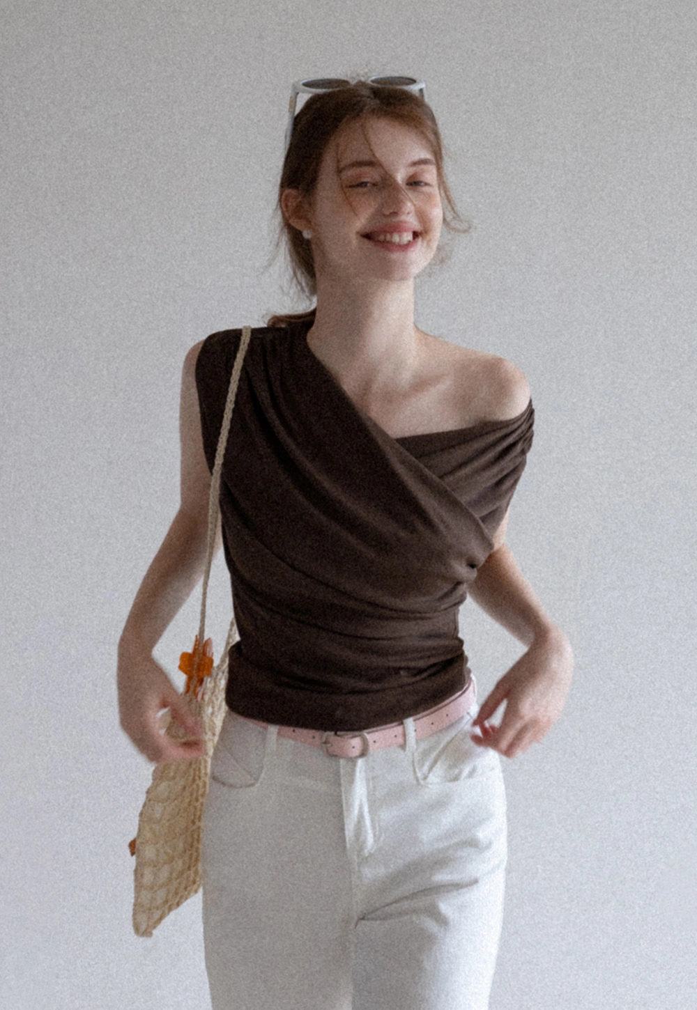 Women's Asymmetric One Shoulder Ruched Top