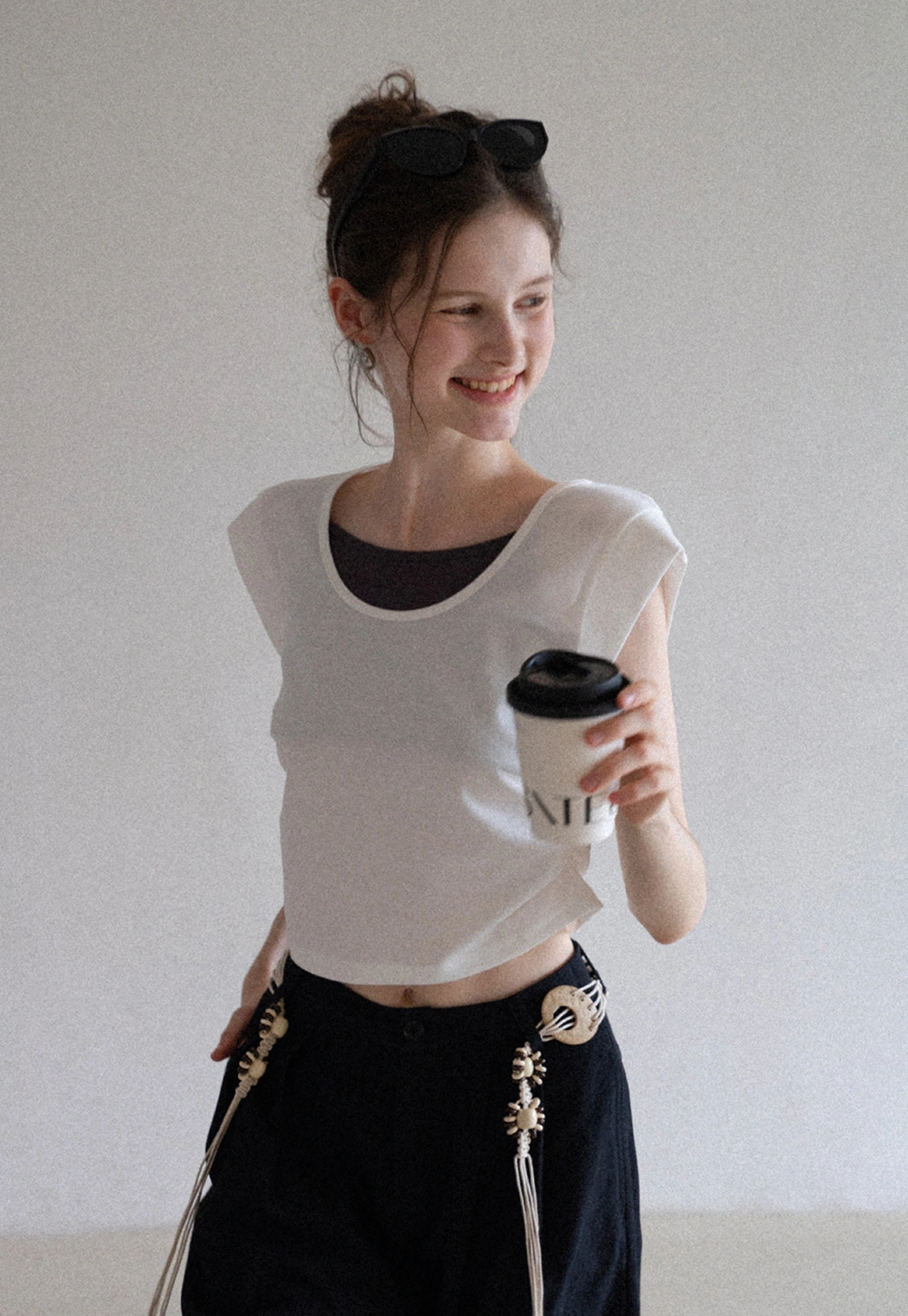 Women’s Mock Two-Piece Ruched Flutter Sleeve Top